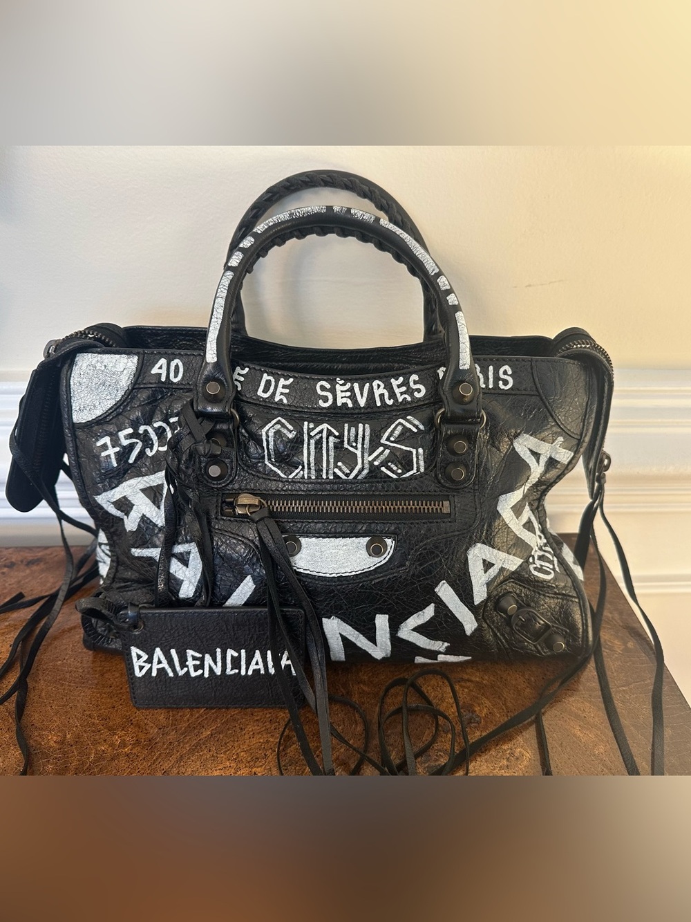 Balenciaga Small Black Graffiti Motorcycle City Bag